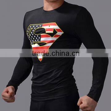 Wholesale Guangzhou Clothing Factory Custom Superhero Shirt High Elastic Gym Compression Quick Dry Sports Tops Male photo-6