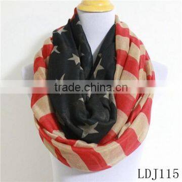 Vintage American Flag Print Infinity Scarf Star Stripe Red Blue Circle Loop Scarf