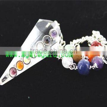 Crystal Quartz Chakra Pendulums with Chakra Cabs/Chain : Wholesale Gemstone Pendulums