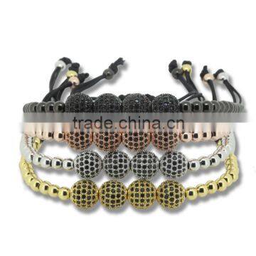 2016 Anil Arjandas Macrame Bracelet Fit Men 24K Gold 4mm Round Beads & 8mm Micro 4pcs balls Stainless Steel Bracelet