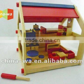 wooden DIY children's small doll house and mini furniture toy set