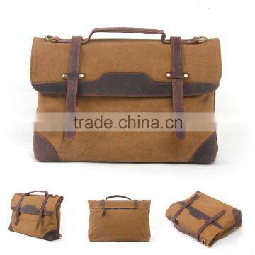 Durable Multi-purpose Waxed Canvas Vertical Men Leather Briefcase Bag Wholesale photo-2