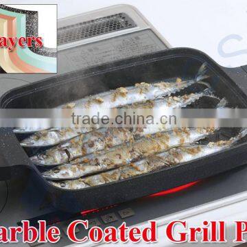 Arnest utensils cookware kitchenware 330mm wide marble coated grill fish meat frying pan pans plates glass lid set 76141