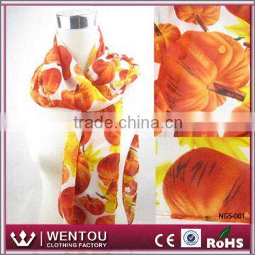 New style pumpkin flower printed orange chiffon scarf