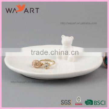 White Ceramic Ring Dishes With Small Bear