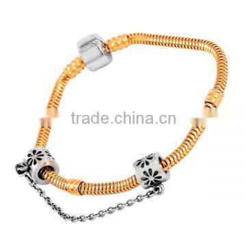 SRB0010 China Supplier Gold PVD Chain with Hollow Daisy Bead Stainless Steel Bracelet