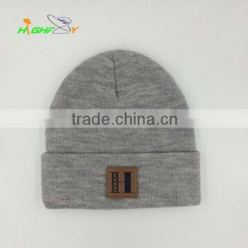 High quality 100% Acrylic Custom Jacquard Beanie Hat With Leather Label/Patch Custom Beanie winter hat