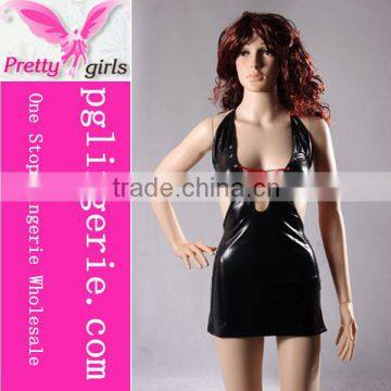 Wholesales Lace up Short Mini Nightclub,Faux Leather Dresses,Leather Dress Sexy Lingeire