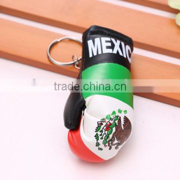 wholesale hot sell PVC leather Mexico flag boxing glove keychain/Meican flag boxing glove keyring