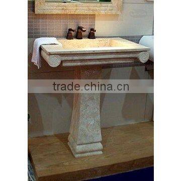 Travertine Pedestal Sinks--Lautus Travertine Bathroom Pedestal Sinks (Beige Travertine)