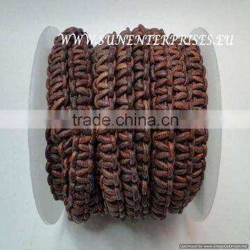 Braided Leather cords -Stair braided round leather cords 10mm-cognec