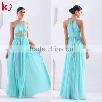 2015 High Quality New Fashion Round Neck Sleeveless Bow Belt Sexy Vestidos De Noche