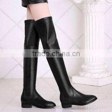 Real Leather Shoes Over Knee Shoes Low Heel 2015 CP6691