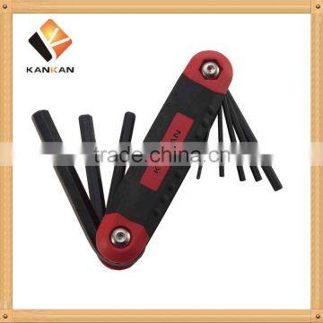 8Pcs Folding Hex Key Set Wrench Set / Black Finish / Square Head & Rubber Grip