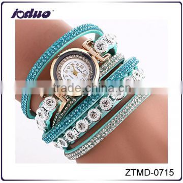 2016 New Design Lady Three Layers Rhinestone Leather Watches