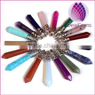 2015 fashion 10x62mm natrual hexagon prism quartz pendant for necklace