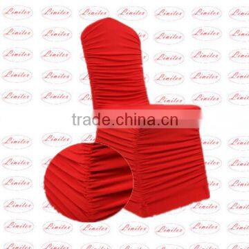 Polyester lycra spandex stretch red plicated corrugated crinkle ruffle chair cover hotel banquet wedding