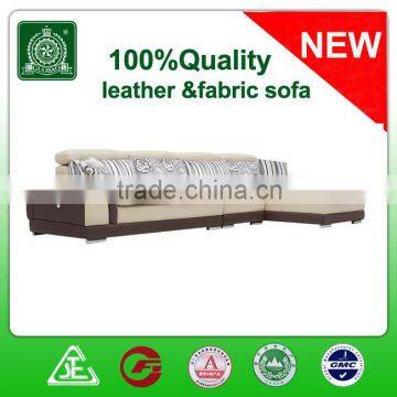 C2219 Small Size Real Leather Matches Fabric Modern l Shape Sofa