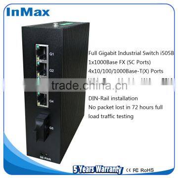 full gigabit 1x1000BaseX FX Port and 4x10/100/1000BaseTx Ports Din-rail Industrial Ethernet Switches i505B