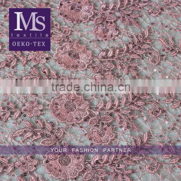 Hot selling polyester allover flowers water soluble sequin lace fabric for sale