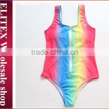 Wholesale Rainbow Sexy Fashion Front Zipper Woman One Piece Swimsuit