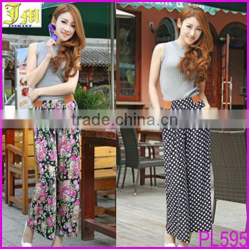 New Korean Women's Floral Prints Pattern Casual Wide Leg Palazzo Loose Pants Trousers