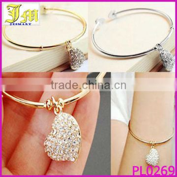 Wholesale Womens Crystal Rhinestone Bracelet Heart Cuff Bangle Wristband Silver/Gold