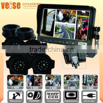 2016 New 7 inch Quad Monitor System with TFT LCD monitor + 4 CCD camera + 15M extension cable For bus