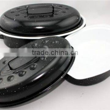 Cookware Chicken White and Black Ceramic Roaster Pan photo-2