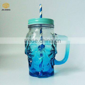 Skull Shape Mason Glass Jar Mug With Lid and Straw photo-3