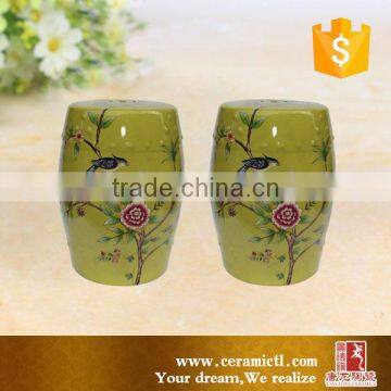 Yellow color birds and flower ceramic outdoor side table stool