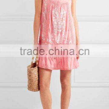 Pretty Boho Crochet-Trimmed Mexican Embroidered Semi-sheer Voile Beach Mini Dress Names Of Girls Dresses HSD5890 photo-3