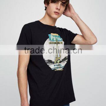 100% Cotton Fashion Design Custom Printing Shirts Mens Black T-shirt photo-2