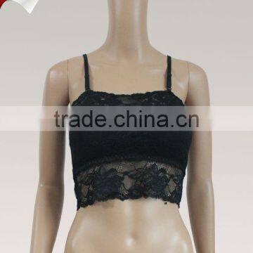 Double layer ladies lace bandeau bra with removable pads and strap/hot selling bandeau bra design