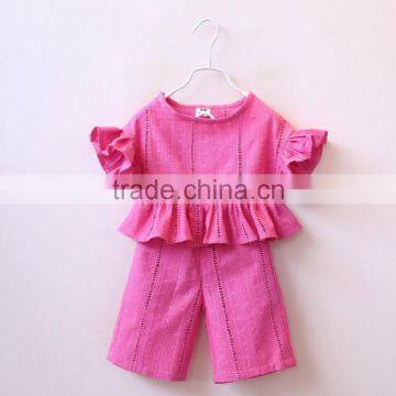 baby clothing design girls hollow-out horn short sleeve tops and 5 minutes of pants suit