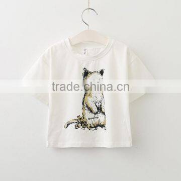 2017 Wholesale Girls Summer Apparel White t Shirt With Cat Print +mini Floral Dress Lothing Set photo-4