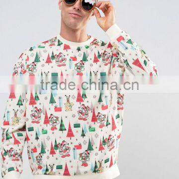 Custom Crew Neck Dropped Shoulder Without Hood White Men's 100% Polyester Casual Oversized Pullover Printed Design Sweatshirt