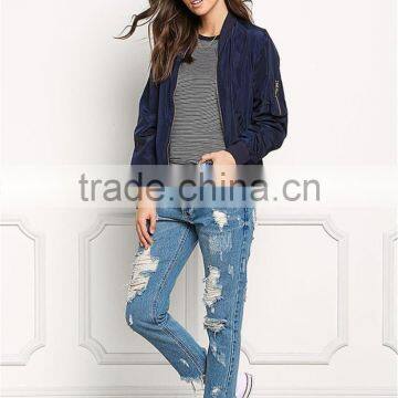 MGOO 2017 New Style Fashion Small Zip UP Bomber Jackets Women Custom Pockets Long Sleeves Coat With Padded photo-3