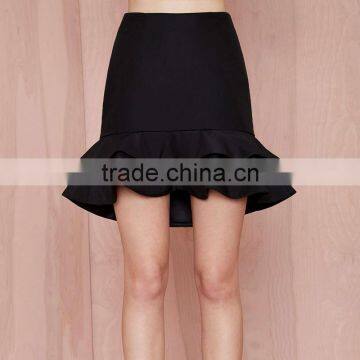 MGOO 2016 New Arrival Women Black Mermaid Skirts Fashion Hi Low Ruffles Office Suit Ladies 15144A010 photo-3