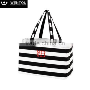 Personalized Striped Monogram Large Zipper Tote Bag photo-3