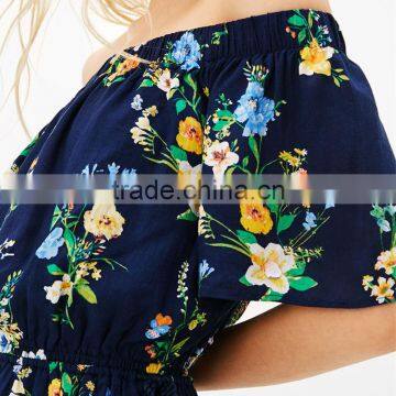 Best Sell Thin Collect and High Waist Floral Off-shoulder Jumpsuit photo-5