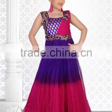Blue Red Color Long Gown With Benaras Neck Design And Border Sizzling Girls Ready Made