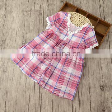 Summer wholesale v-neck plaid cotton kids clothes girls dresses baby