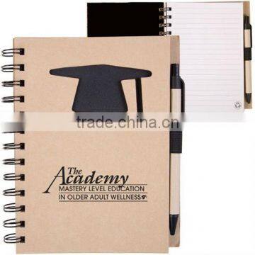 Spiral hard kraft paper cover recycle notebook with pen