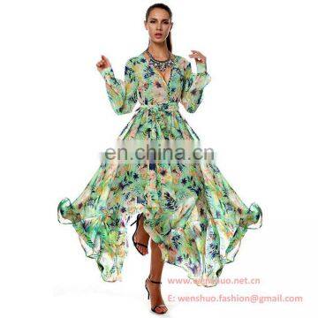 Hot Selling Big Flap Printed Long Sexy Women Chiffon Dress photo-6