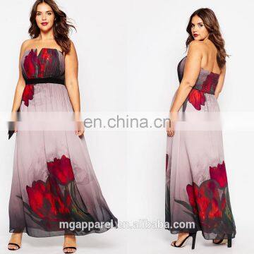 2015 alibaba Plus Strapless Tulip Print Maxi Dress