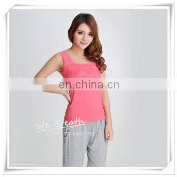 Lace Trim Square Neck Tank Top Bamboo Fiber Ladies Sleeveless Vest photo-3
