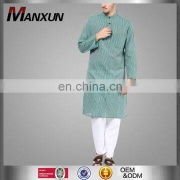 Latest Design Muslim Men Thawl Middle East Islamic Clothing For Men Green Striped Muslim Men Two Pieces Set Kurta