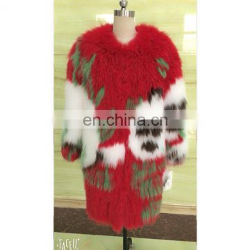 New Design fox fur red parka coat for womens