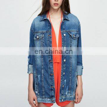 Guangzhou factory oversized long vintage denim jacket for women